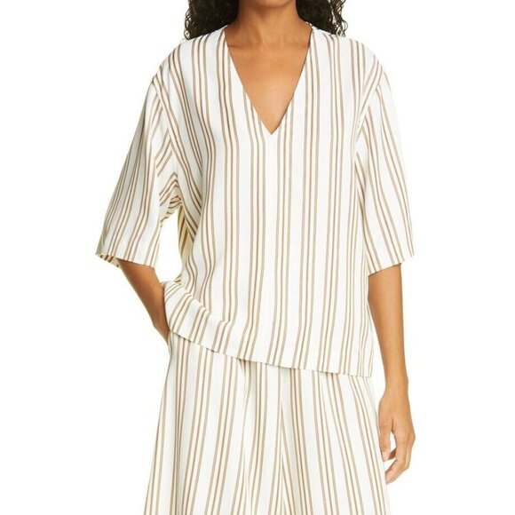 𝅺JUDITH & Charles BNWOT Womens "Tropic" Striped Short Sleeve Blouse Sz 2 - Picture 1 of 7